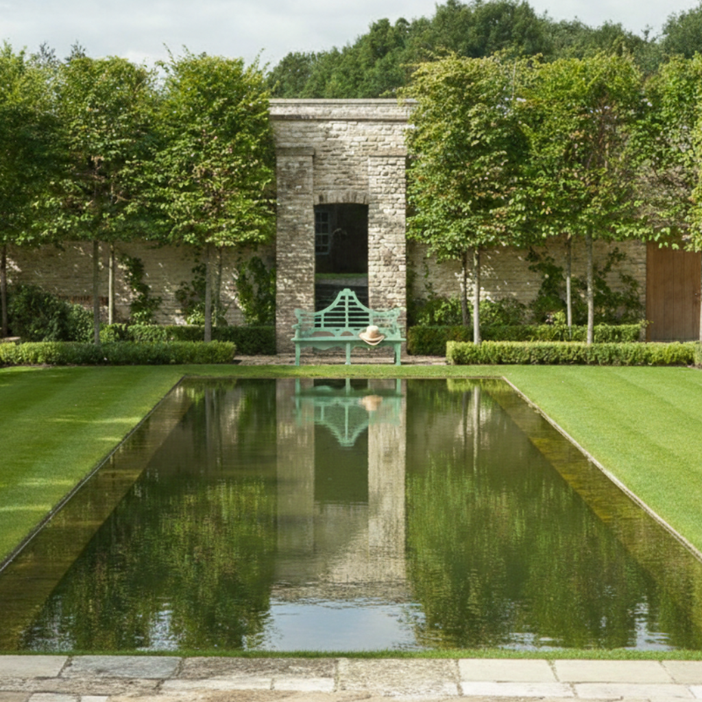 Green Newport Bench in London Garden