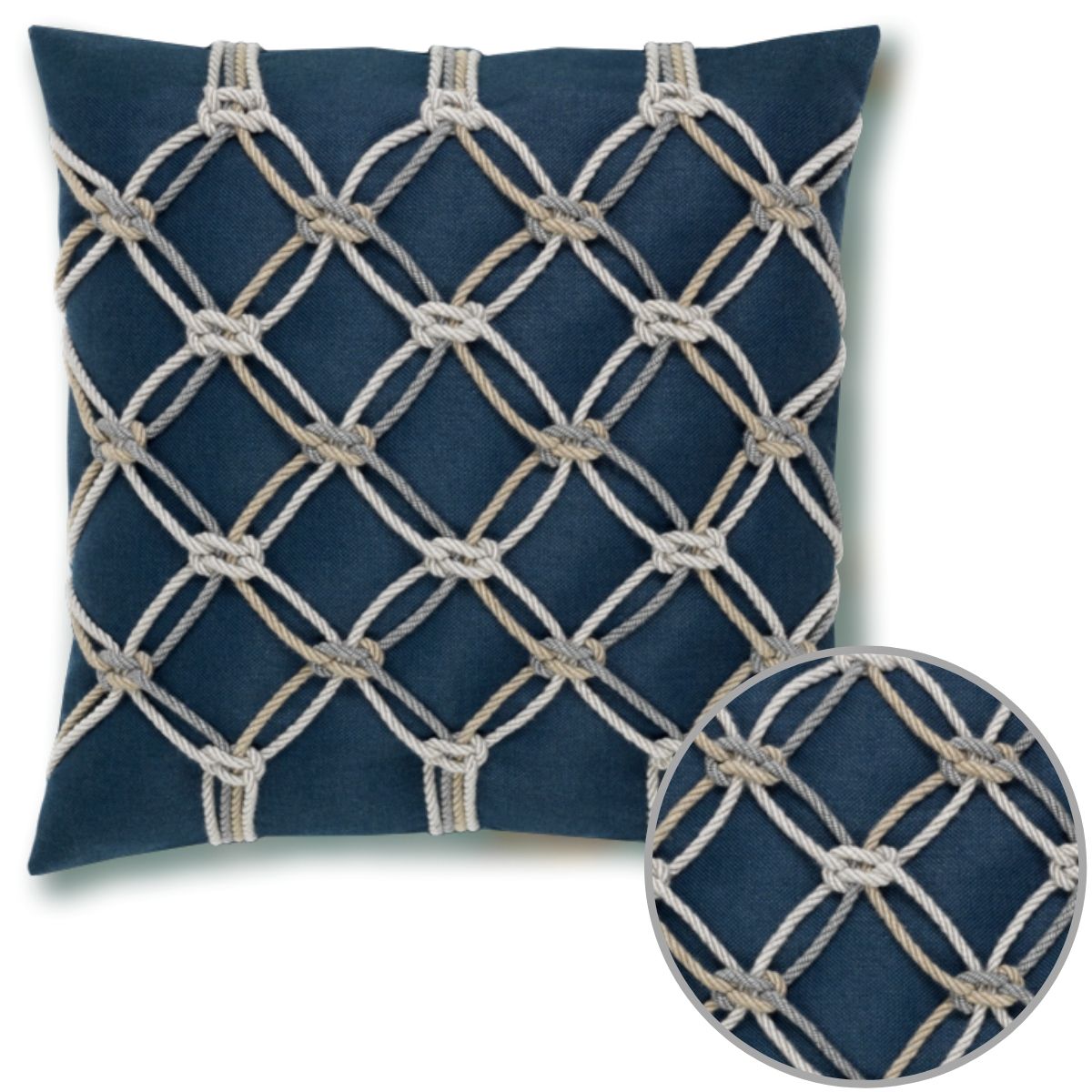 Indigo Rope Pillow bg Elaine Smith ready for the outdoors