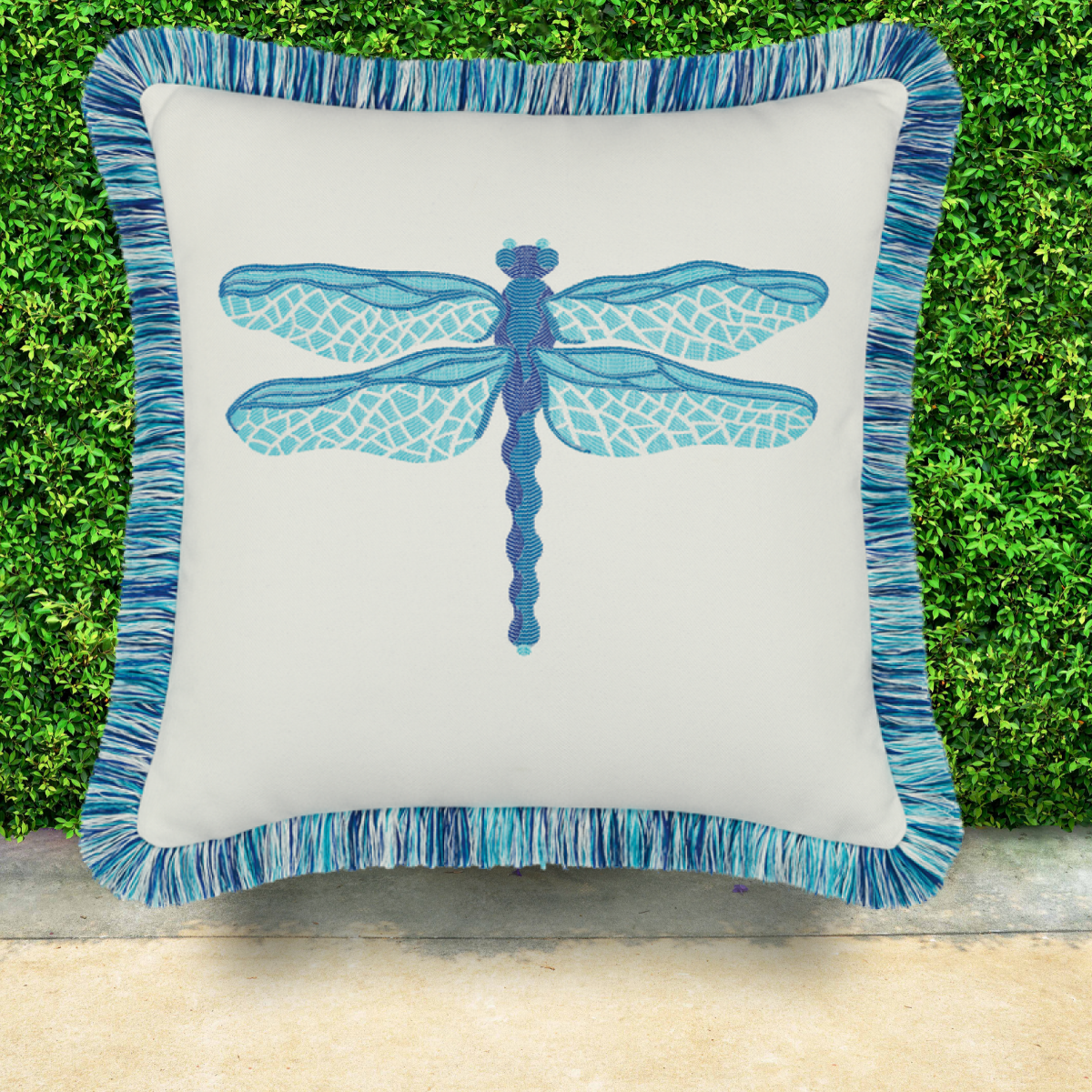Dragonfly Fringed Outdoor Pillow Elaine Smith Sunbrella Fabric