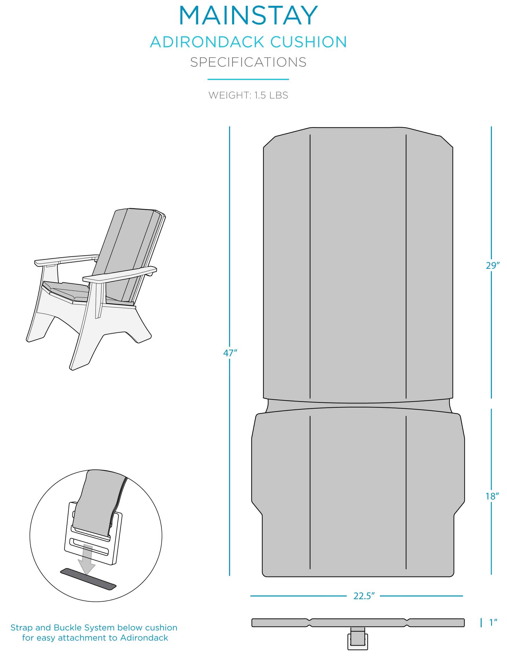 LEDGE LOUNGER Cushion & Pillow for Mainstay Adirondack Chair