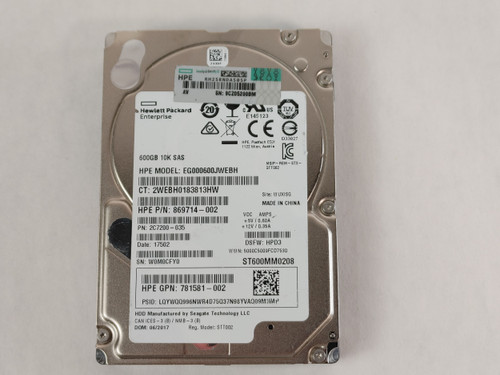 Lot of 2 Seagate HP ST600MM0208 600 GB SAS 3 2.5 in 10K Enterprise Hard Drive