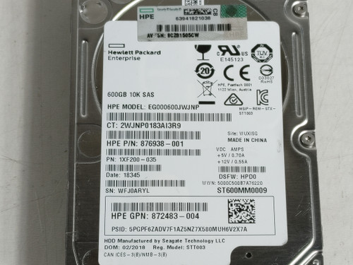 Lot of 2 Seagate HP ST600MM0009 600 GB SAS 3 2.5 in Enterprise Hard Drive