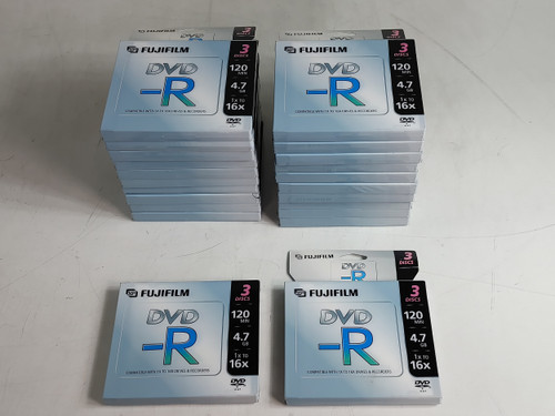 New Fujifilm DVD-R Writeable Discs 3PK 120 Min 4.7GB 16x Lot of 22