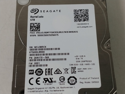 Lot of 2 Seagate BarraCuda ST5000LM000 5 TB SATA III 2.5 in Internal Drive