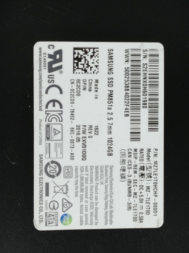 Samsung PM851a MZ-7LE1T0D 1025GB SATA III 2.5 in Solid State Drive