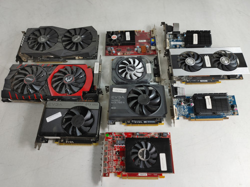 Lot of 10 Nvidia GTX 650 GTX 750 Ti, GeForce GT 730, HD 4670, HD 5450, HD 4550, Radeon 7770, GTX 980, RX 570 For Parts