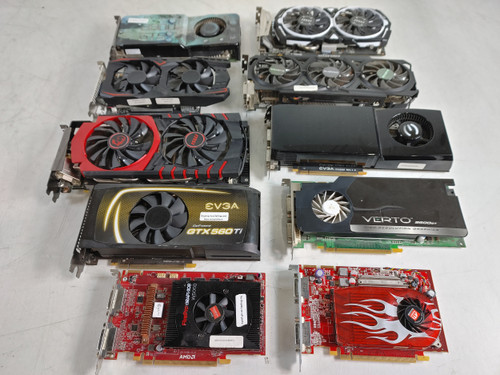 Lot of 10 Nvidia GTX 980 TI GTX 560 TI, RX 470, 8800 GTS, 9600 GT, RV 630, R9 270X, GTX 1050 TI, W5000, GTX 260 For Parts