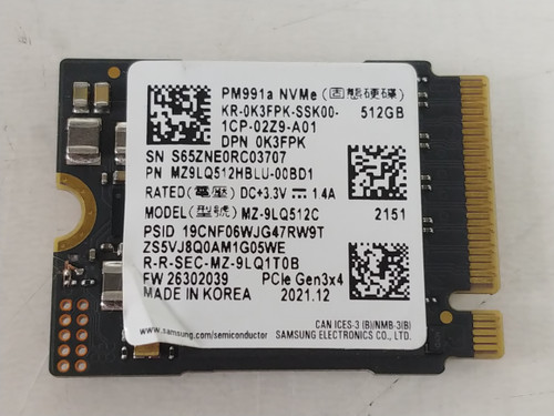 Lot of 2 Samsung PM991a MZ-9LQ512C 512 GB NVMe 30mm Solid State Drive