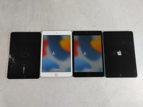 Lot of 4 Apple iPad Mini 4th Gen A1538 128 GB, 64 GB, 16 GB iOS 15.8.4 (WiFi Only) For Parts