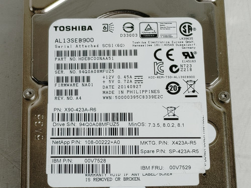 Lot of 5 Toshiba NetApp AL13SEB900 900 GB SAS 2 2.5 in Enterprise Drive