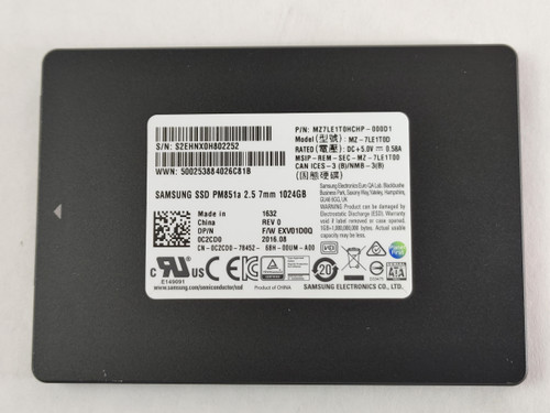 Lot of 2 Samsung PM851a MZ-7LE1T0D 1025GB SATA III 2.5 in Solid State Drive