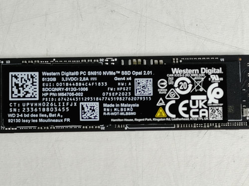 Western Digital SN810 SDCQNRY-512G 512 GB NVMe 80mm Solid State Drive