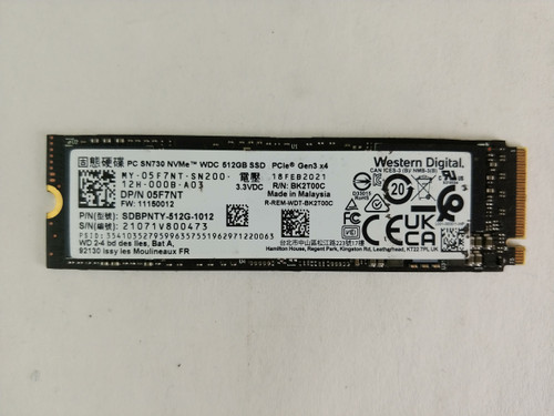 Western Digital SN730 SDBPNTY-512G 512 GB NVMe 80mm Solid State Drive