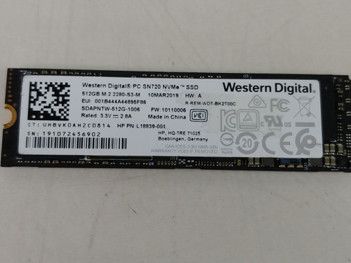 Western Digital SN720 SDAPNTW512G 512 GB NVMe 80mm SSD