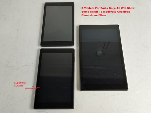3 Amazon Fire HD 2x 8" L5S83A 32GB 8 Gen, 1x 10"SL056ZE 32GB 7 Gen "For Parts"
