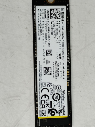 Lot of 2 Western Digital SN810 SDCPNRY-512G 512 GB PCI Express 80mm Solid State Drive
