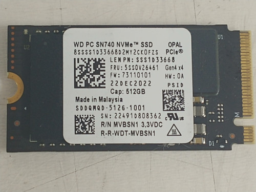 Lot of 2 Western Digital SN740 SDDQMQD-512G 512 GB NVMe 42mm Solid State Drive