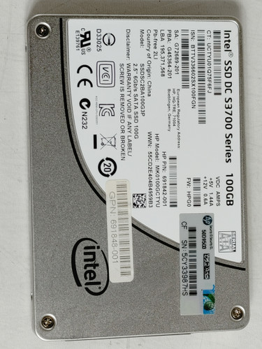 Lot of 5 Intel HP DC S3700 SSDSC2BA100G3P 100 GB SATA III 2.5 in Solid State Drive
