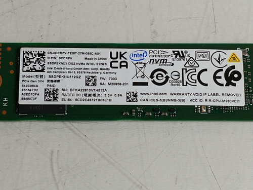 Lot of 2 Intel SSDPEKNU512GZ 512 GB NVMe 80mm Solid State Drive
