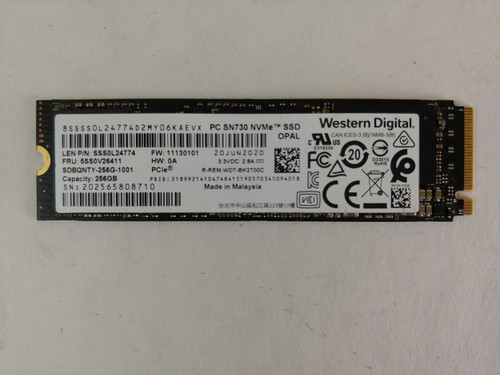 Lot of 20 Western Digital SN730 SDBQNTY-256G 256 GB NVMe 80mm Solid State Drive