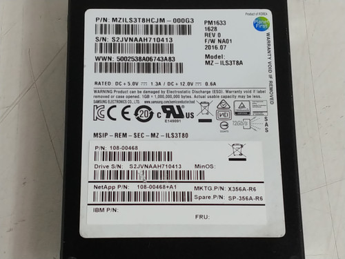 Lot of 10 Samsung NetApp PM1633 MZ-ILS3T8A 3.84 TB SAS 3 2.5 in Solid State Drive