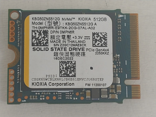 Lot of 2 Toshiba KBG50ZNS512G 512 GB NVMe 30mm Solid State Drive