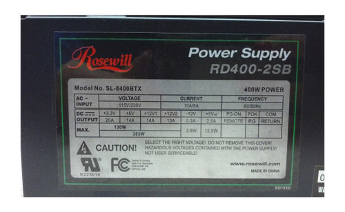 Rosewill RD400-2SB 400W 20+4-Pin ATX Power Supply SL-8400BTX