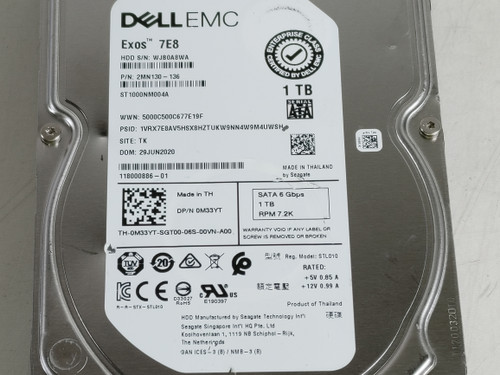 Seagate DELLEMC Exos 7E8 ST1000NM004A 1 TB SATA III 3.5 in Drive
