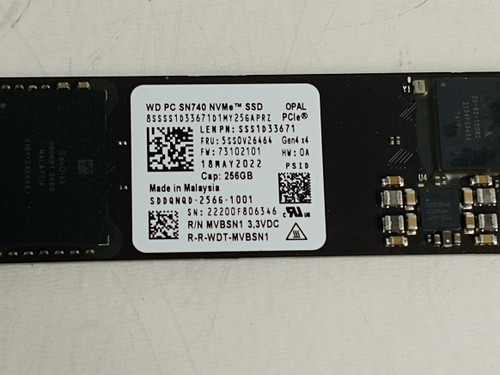 Lot of 2 Western Digital SN740 SDDQNQD-256G 256 GB NVMe 80mm Solid State Drive