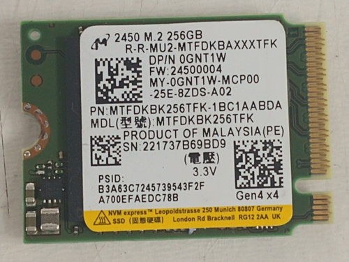 Lot of 2 Micron 2450 MTFDKBK256TFK 256 GB NVMe 30mm Solid State Drive