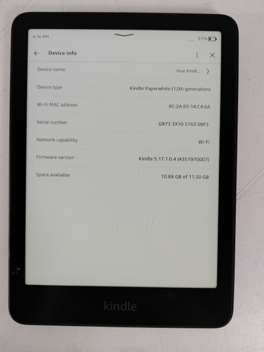 Amazon Kindle Paperwhite (12th Generation) 16 GB KIndle OS (WiFi Only)