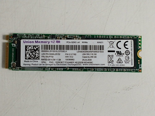 Union Memory AH631 LENSE40256GMSP34MESTB3A 256 GB NVMe 80mm Solid State Drive