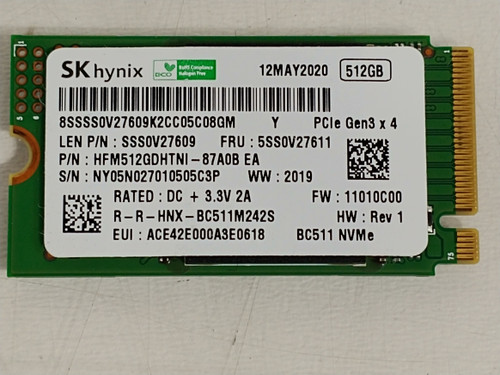 Lot of 2 SK Hynix BC511 HFM512GDHTNI 512 GB NVMe 42mm Solid State Drive