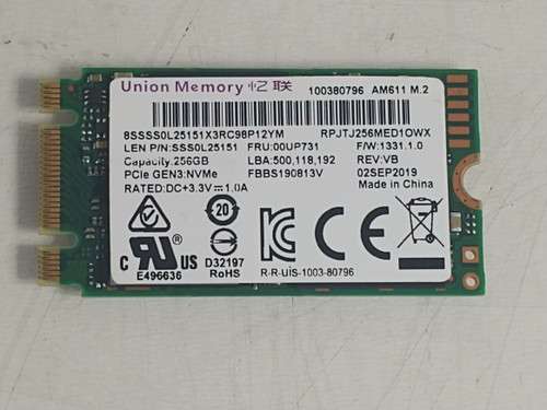 Lot of 2 Union Memory AM611 RPJTJ256MED10WX 256 GB M.2 42mm Solid State Drive