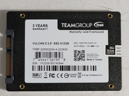 Lot of 2 TeamGroup Vulcan Z T253TZ512G0C101 512 GB SATA III 3.5 in Solid State Drive
