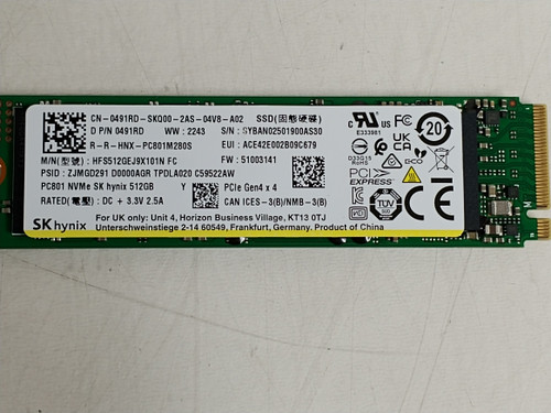 SK Hynix PC801 HFS512GEJ9X101N 512 GB NVMe 80mm Solid State Drive