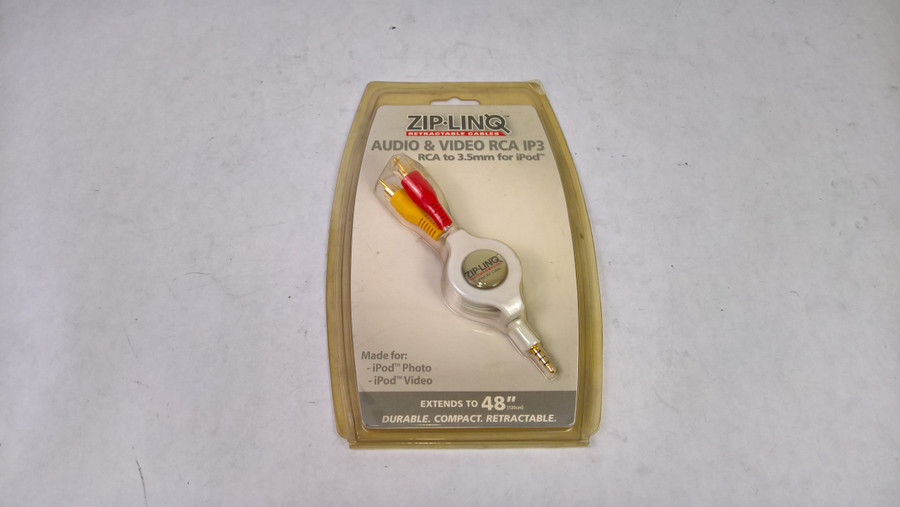 New ZIP-LINQ ZIP-AUDIO-IP3 Retractable iPod 3.5mm to RCA Audio/Video Cable