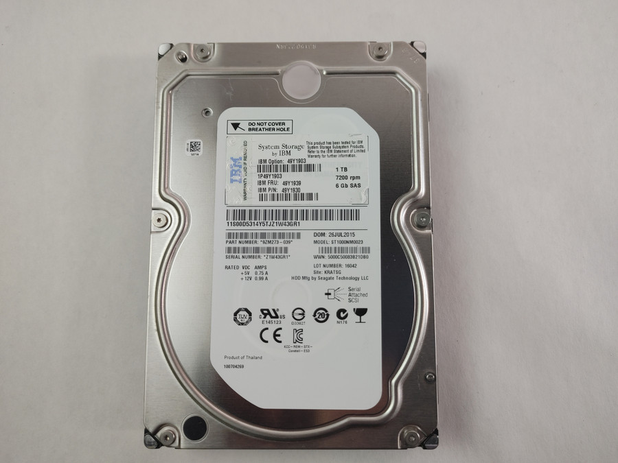 Lot of 2 Seagate IBM ST1000NM0023 1 TB SAS 2 3.5 in Enterprise Drive