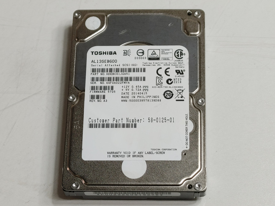 Lot of 5 Toshiba Cisco AL13SEB600 600 GB SAS 2 2.5 in 10K Enterprise Hard Drive