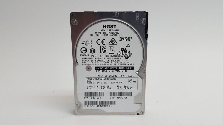 Lot of 2 HGST EMC Ultrastar HUC101860CSS200 600 GB SAS 3 2.5 in Enterprise Drive