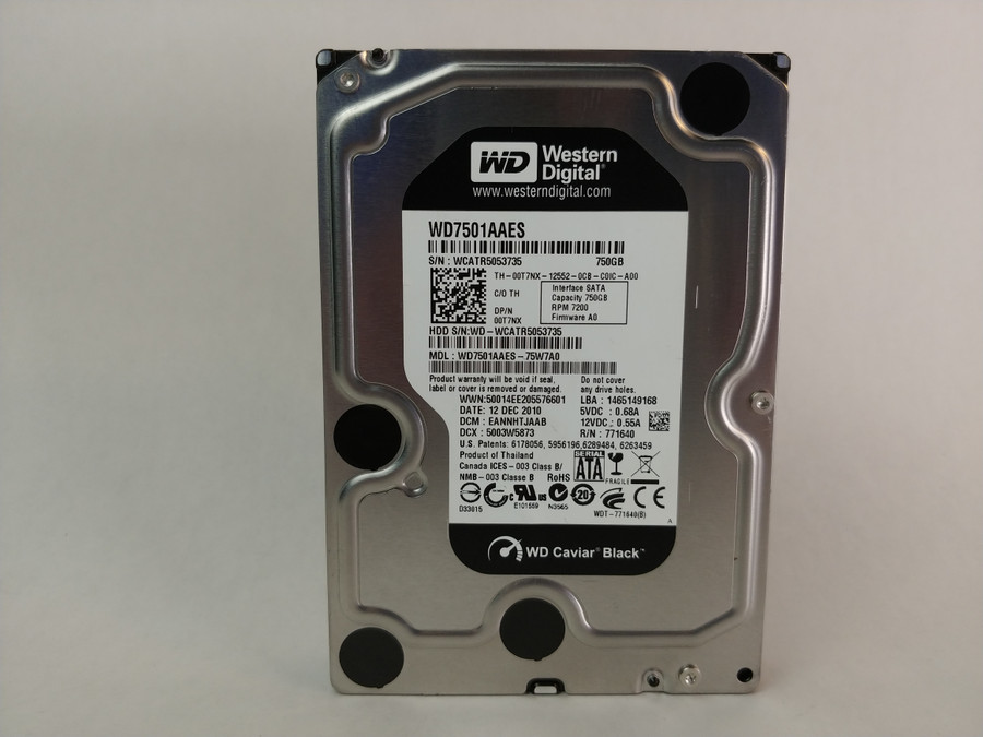Lot of 2 Western Digital WD Black WD7501AAES 750 GB 3.5" SATA II Hard Drive