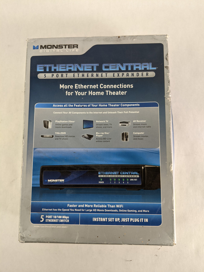 Lot of 2 New MONSTER DIGITAL LIFE DL ES-5 121668-00 Ethernet Central 5 Port Ethernet Expander Open Box