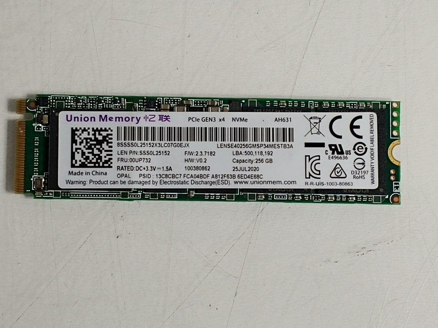 Union Memory AH631 LENSE40256GMSP34MESTB3A 256 GB NVMe 80mm Solid State Drive