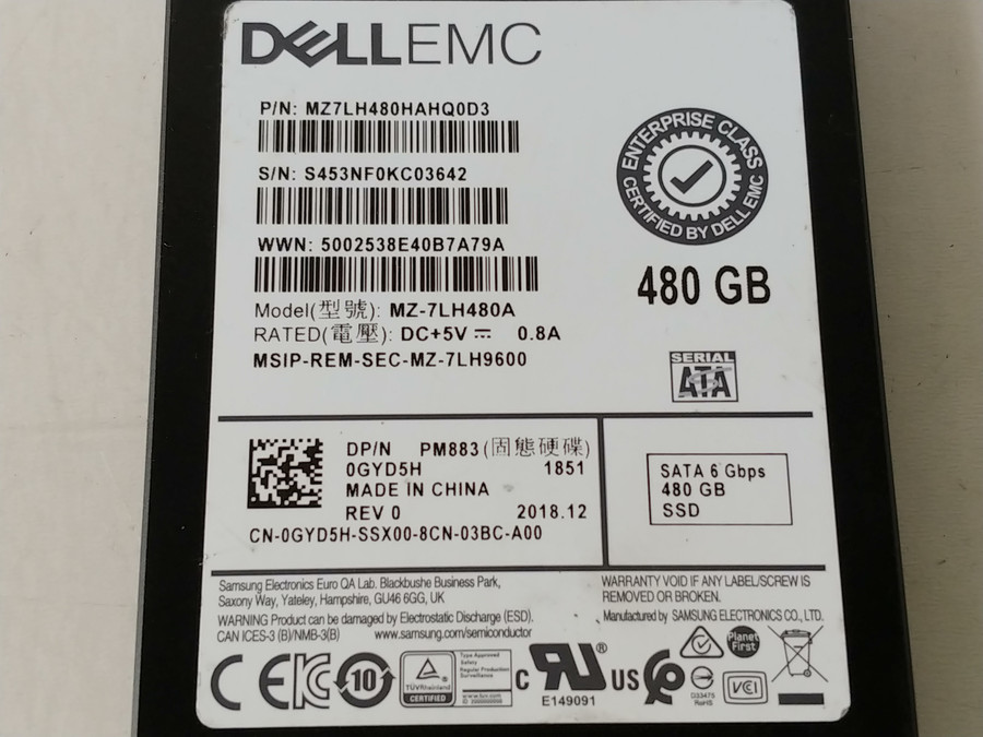 Samsung DELL EMC MZ7LH480A 480 GB SATA III 2.5 in Solid State Drive