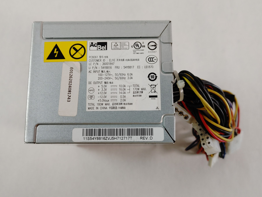 Lenovo 54Y8817 20 Pin 180 W Proprietary Desktop Power Supply For
