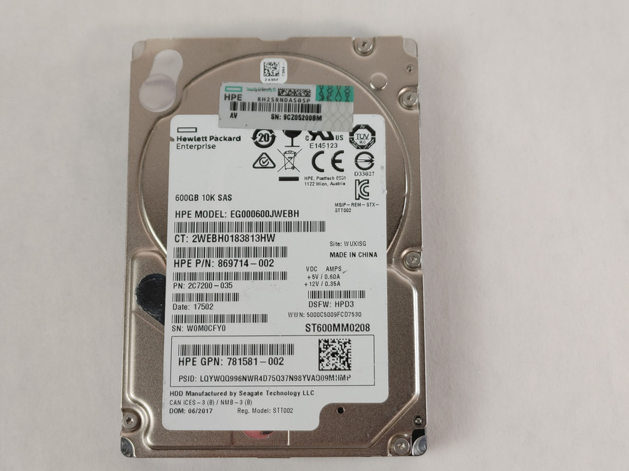 Lot of 2 Seagate HP ST600MM0208 600 GB SAS 3 2.5 in 10K Enterprise Hard Drive