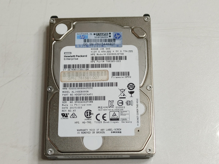Lot of 5 Toshiba HP AL14SEB090N 900 GB SAS 3 2.5 in Enterprise Drive