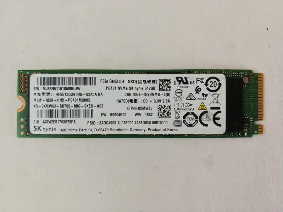 Lot of 2 SK Hynix  PC401 HFS512GD9TNG-62A0A 512 GB NVMe 80mm SSD