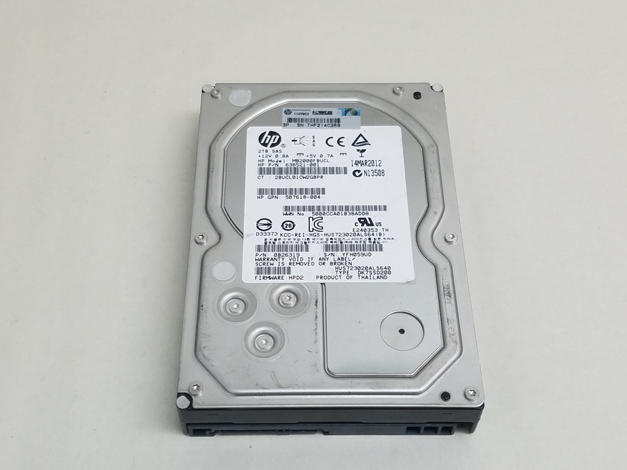 Lot of 2 Hitachi HP HUS723020ALS640 2 TB SAS 2 3.5 in Enterprise Hard Drive