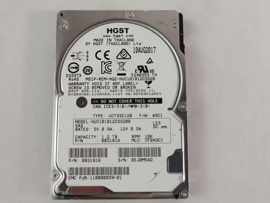HGST EMC  HUC101812CSS200 1.2 TB SAS 3 2.5 in Enterprise Drive